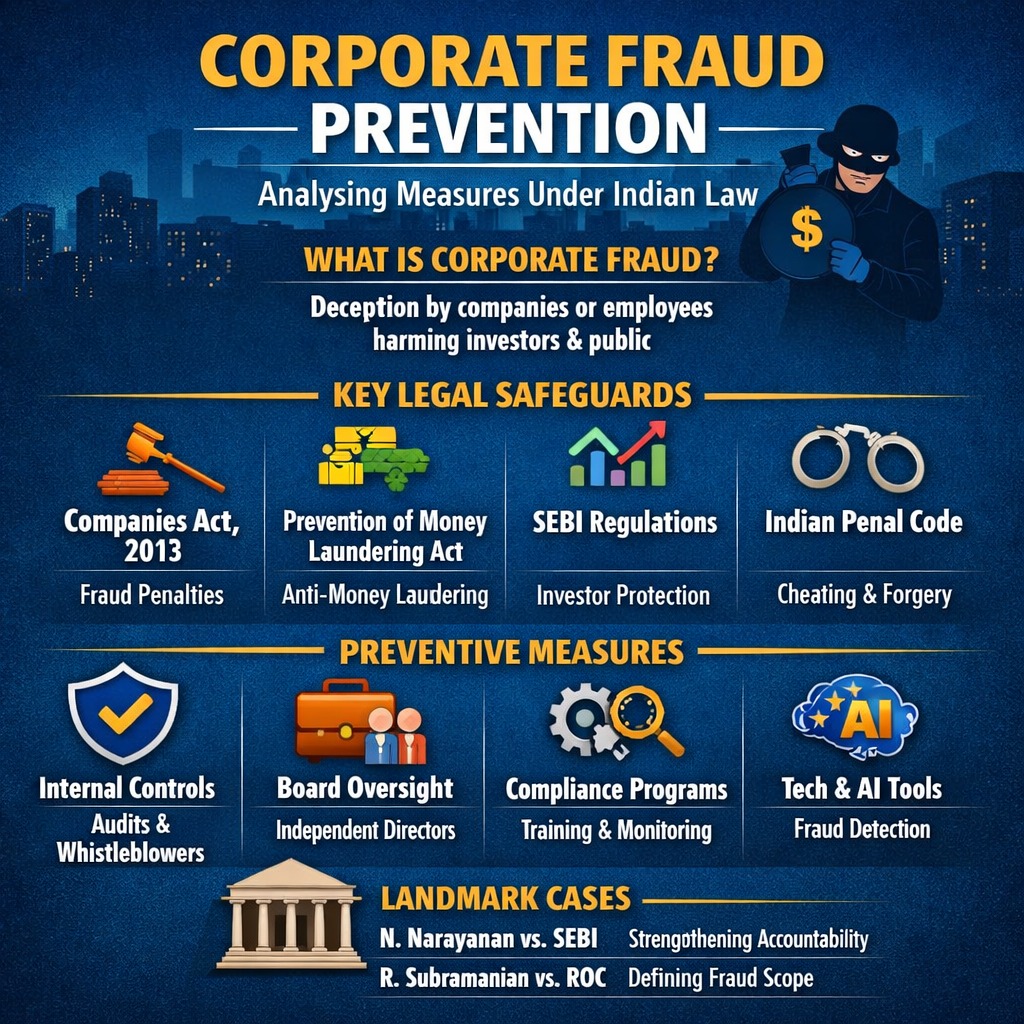 “Corporate integrity isn’t optional — it’s essential. Indian law stands firm against fraud through strong governance and accountability.” 
Hashtags: 
#CorporateFraud #CompaniesAct2013 #SEBI #IndianLaw #LegalAwareness #FraudPrevention #CorporateGovernance #Transparency #Accountability